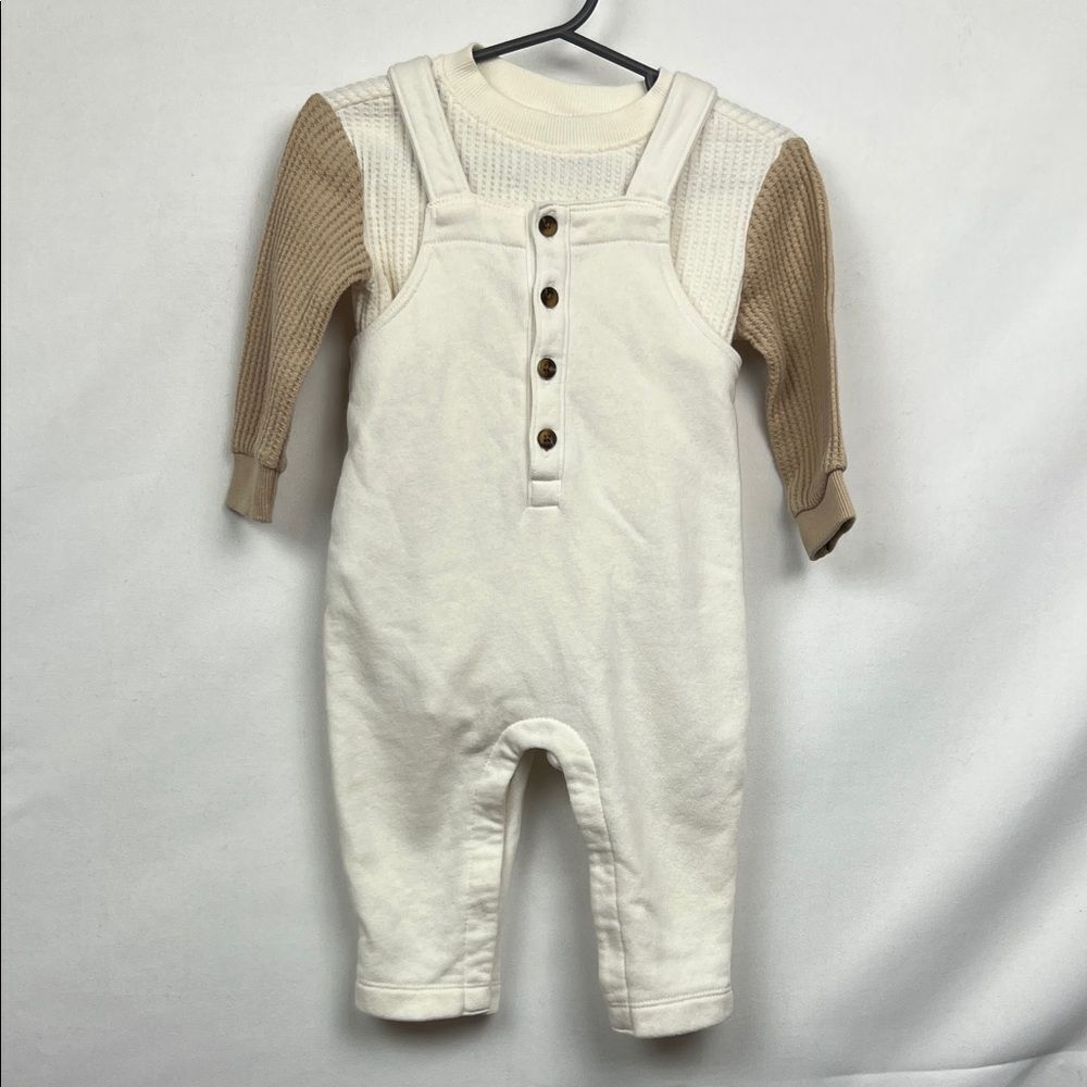 Old Navy ivory French Terry jumpsuit with waffle ivory and tan waffle bodysuit